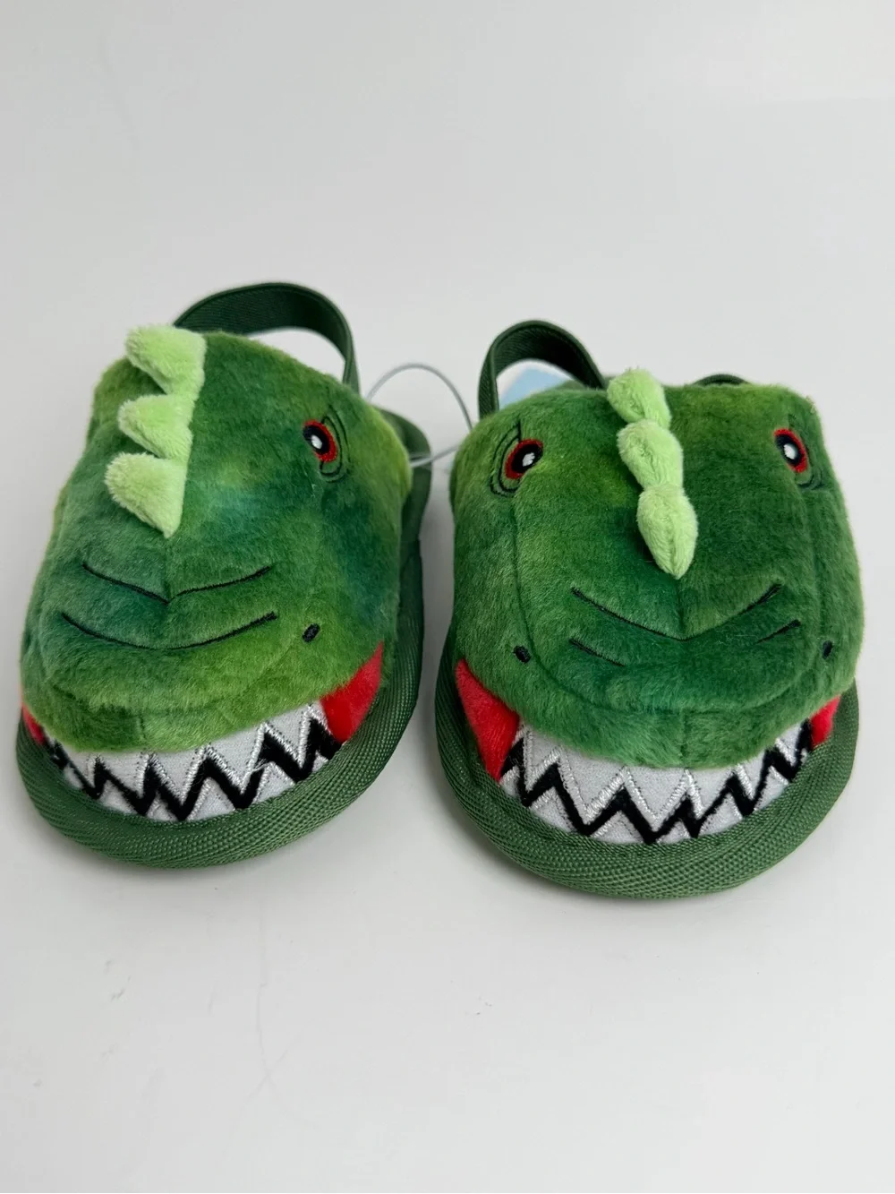 Cat & Jack Green Plush Dinosaur Kids Slippers
